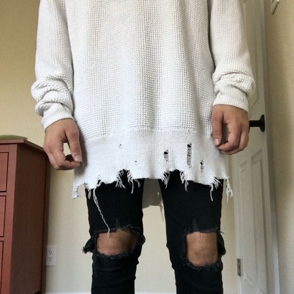 H&M Other - H&M • White longline distressed sweater